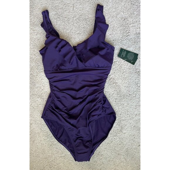 Lauren Ralph Lauren Bathing Suit Womens Size 8 / Med New Purple Ruffle One Piece - Picture 4 of 14